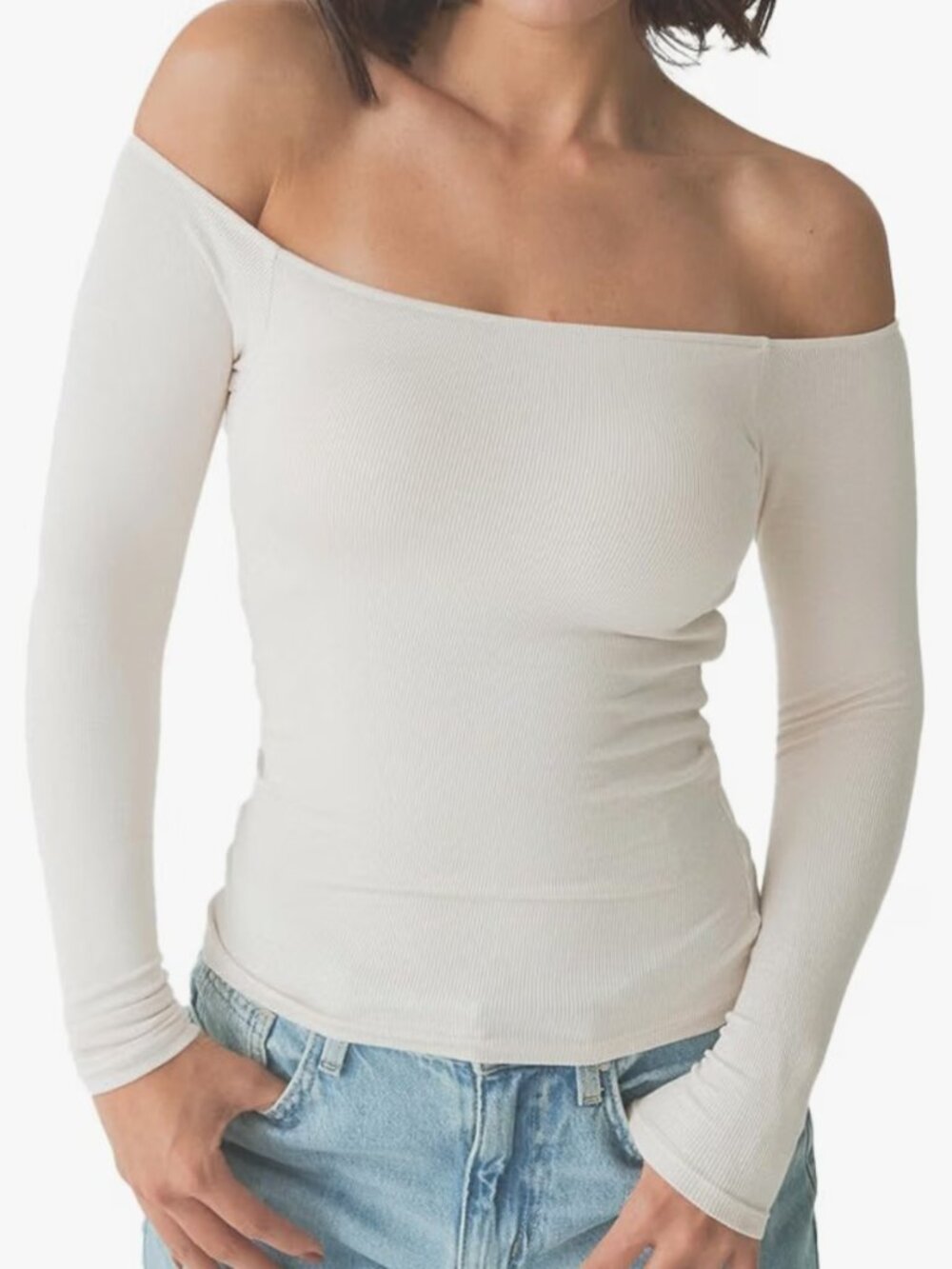 Klassy Network Ribbed Off The Shoulder Brami Long Sleeve Top